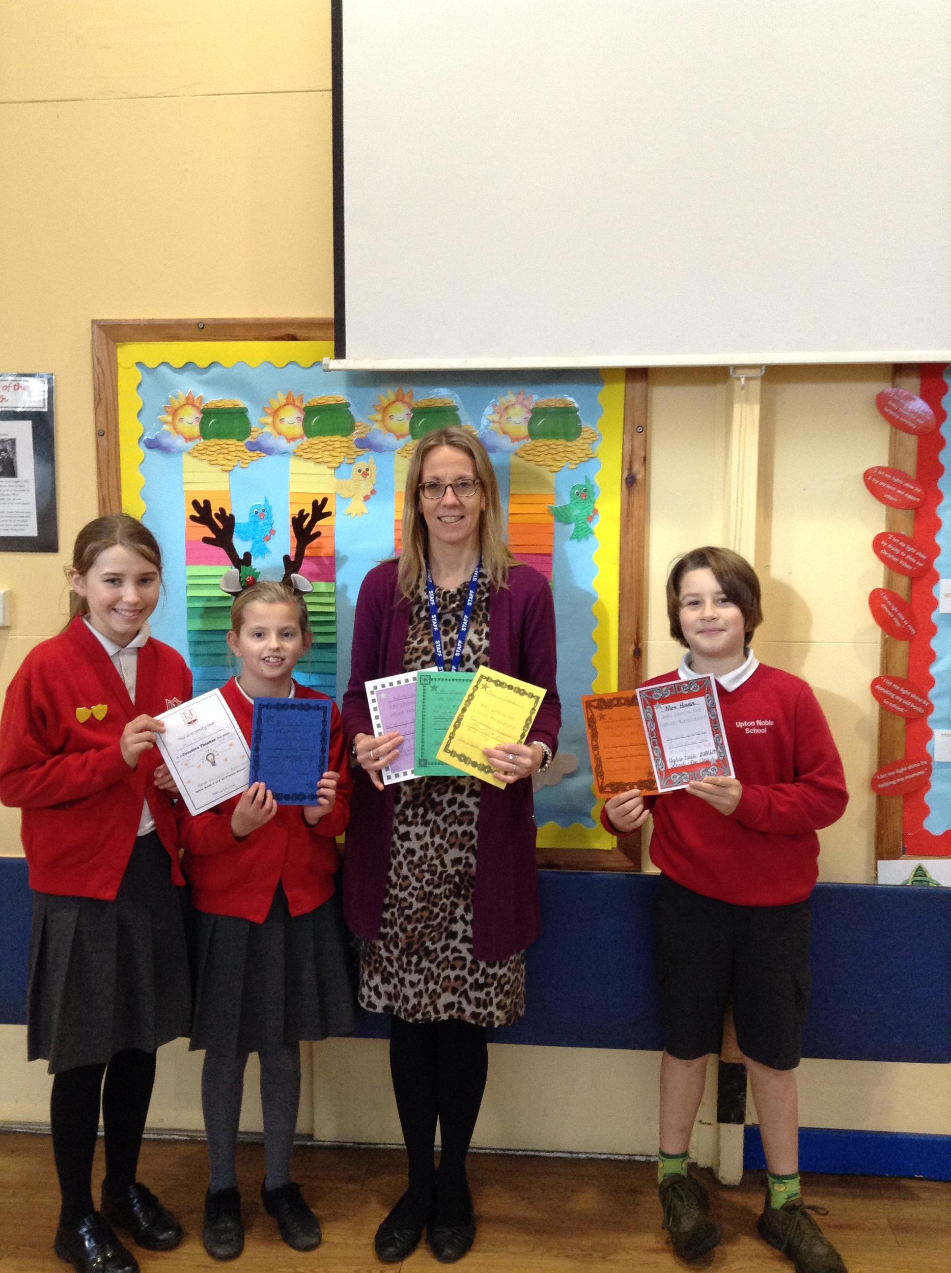 Mrs House received all of the certificates for outstanding work